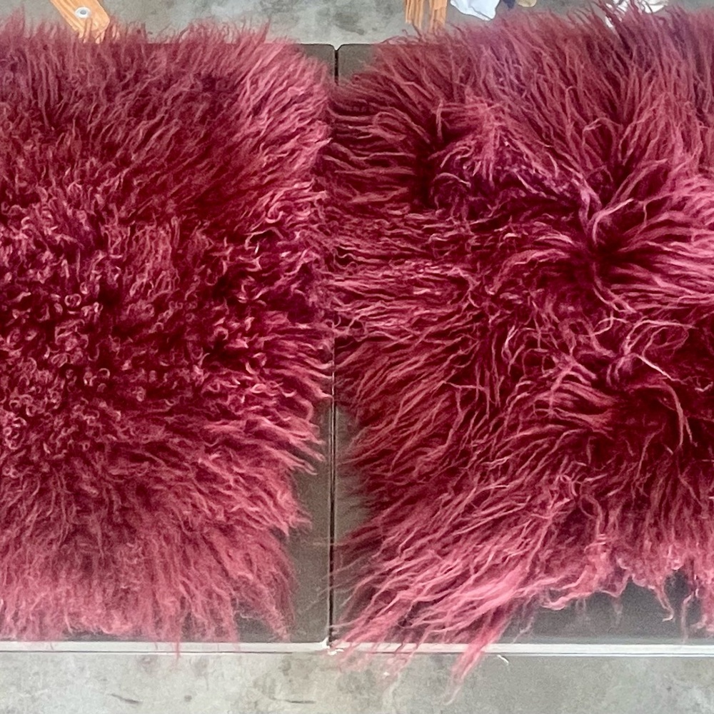 Luxurious Burgundy Mongolian Fur Pillow - Picture 3 of 3
